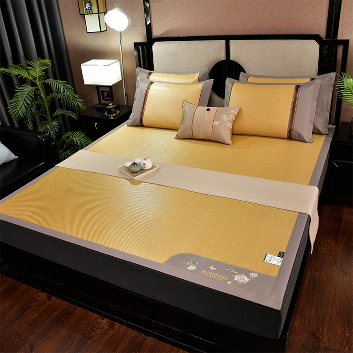 91家纺网 家纺一手货源 找家纺 小牛席业 2026新款绣球花开-冰藤双面席凉席藤席冰藤席竹席空调席草席冰丝席豆豆席乳胶席三件套 绣球花开-冰藤浅咖