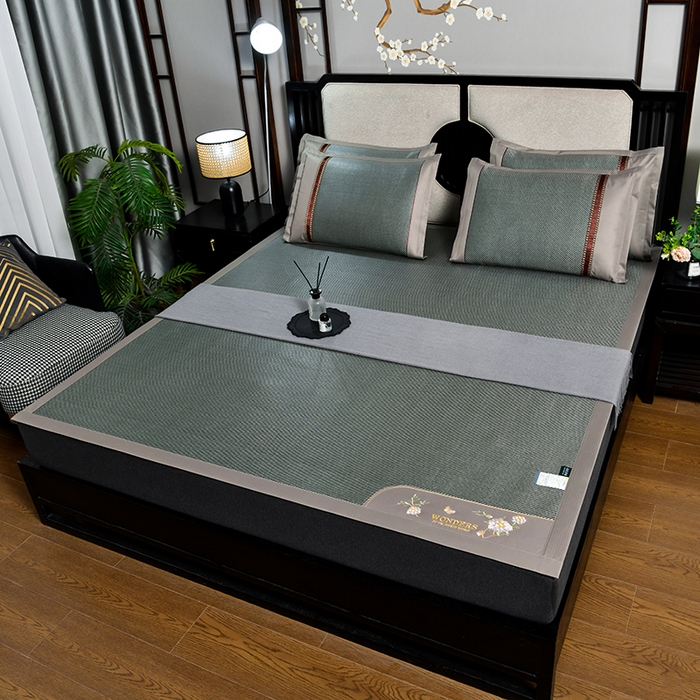 91家纺网 家纺一手货源 找家纺 小牛席业 2026新款绣球花开-冰藤双面席凉席藤席冰藤席竹席空调席草席冰丝席豆豆席乳胶席三件套 绣球花开-冰藤墨绿