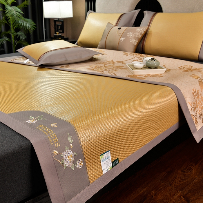 91家纺网 家纺一手货源 找家纺 小牛席业 2026新款绣球花开-冰藤双面席凉席藤席冰藤席竹席空调席草席冰丝席豆豆席乳胶席三件套 绣球花开-冰藤浅咖