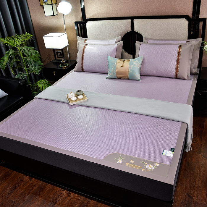 91家纺网 家纺一手货源 找家纺 小牛席业 2026新款绣球花开-冰藤双面席凉席藤席冰藤席竹席空调席草席冰丝席豆豆席乳胶席三件套 绣球花开-冰藤浅紫