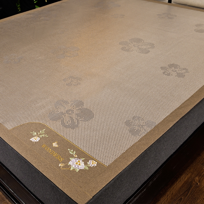 91家纺网 家纺一手货源 找家纺 小牛席业 2026新款绣球花开-冰藤双面席凉席藤席冰藤席竹席空调席草席冰丝席豆豆席乳胶席三件套 绣球花开-提花香槟