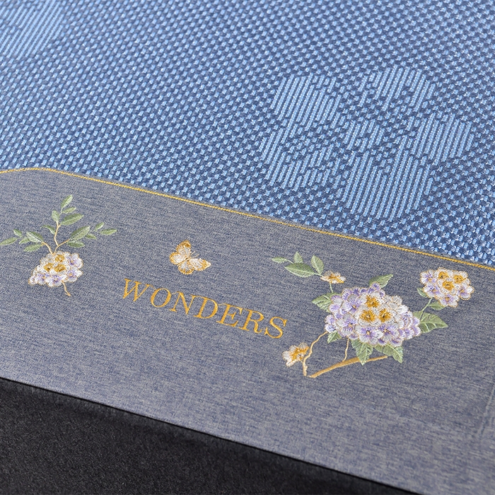 91家纺网 家纺一手货源 找家纺 小牛席业 2026新款绣球花开-冰藤双面席凉席藤席冰藤席竹席空调席草席冰丝席豆豆席乳胶席三件套 绣球花开-提花蓝色