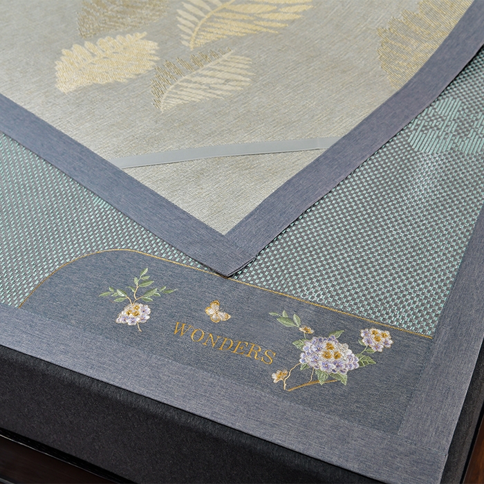 91家纺网 家纺一手货源 找家纺 小牛席业 2026新款绣球花开-冰藤双面席凉席藤席冰藤席竹席空调席草席冰丝席豆豆席乳胶席三件套 绣球花开-提花绿色