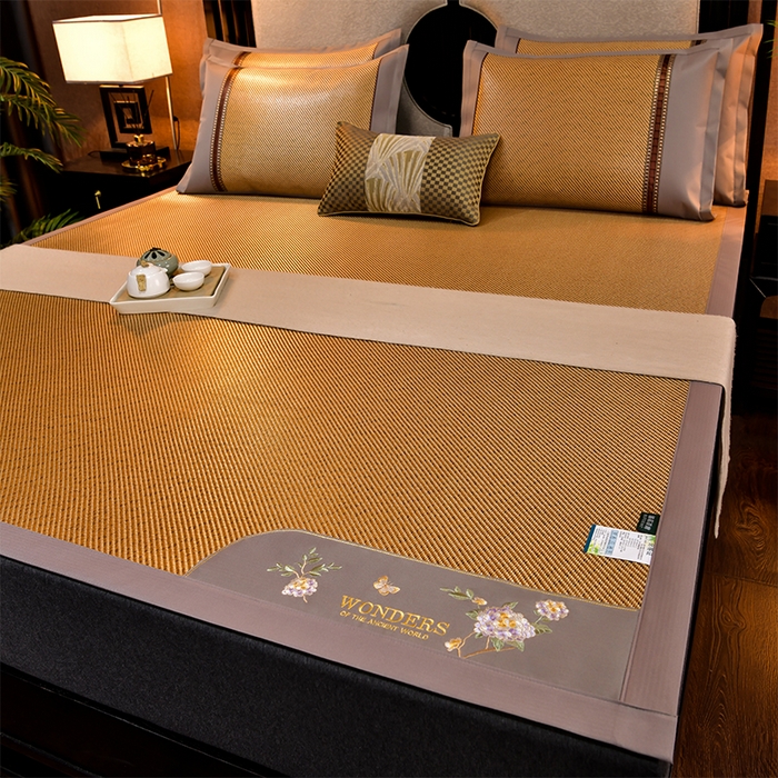 91家纺网 家纺一手货源 找家纺 小牛席业 2026新款绣球花开-冰藤双面席凉席藤席冰藤席竹席空调席草席冰丝席豆豆席乳胶席三件套 绣球花开-冰藤深咖