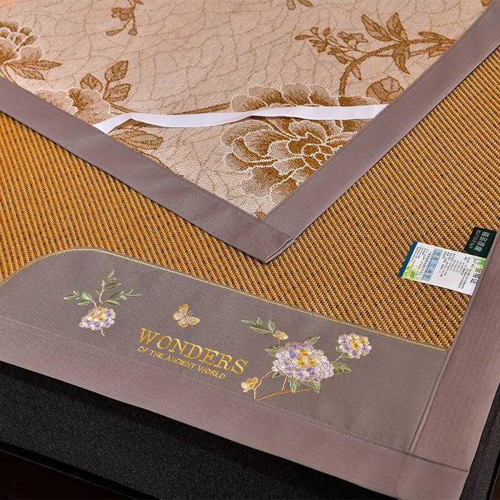 91家纺网 家纺一手货源 找家纺 小牛席业 2026新款绣球花开-冰藤双面席凉席藤席冰藤席竹席空调席草席冰丝席豆豆席乳胶席三件套 绣球花开-冰藤深咖