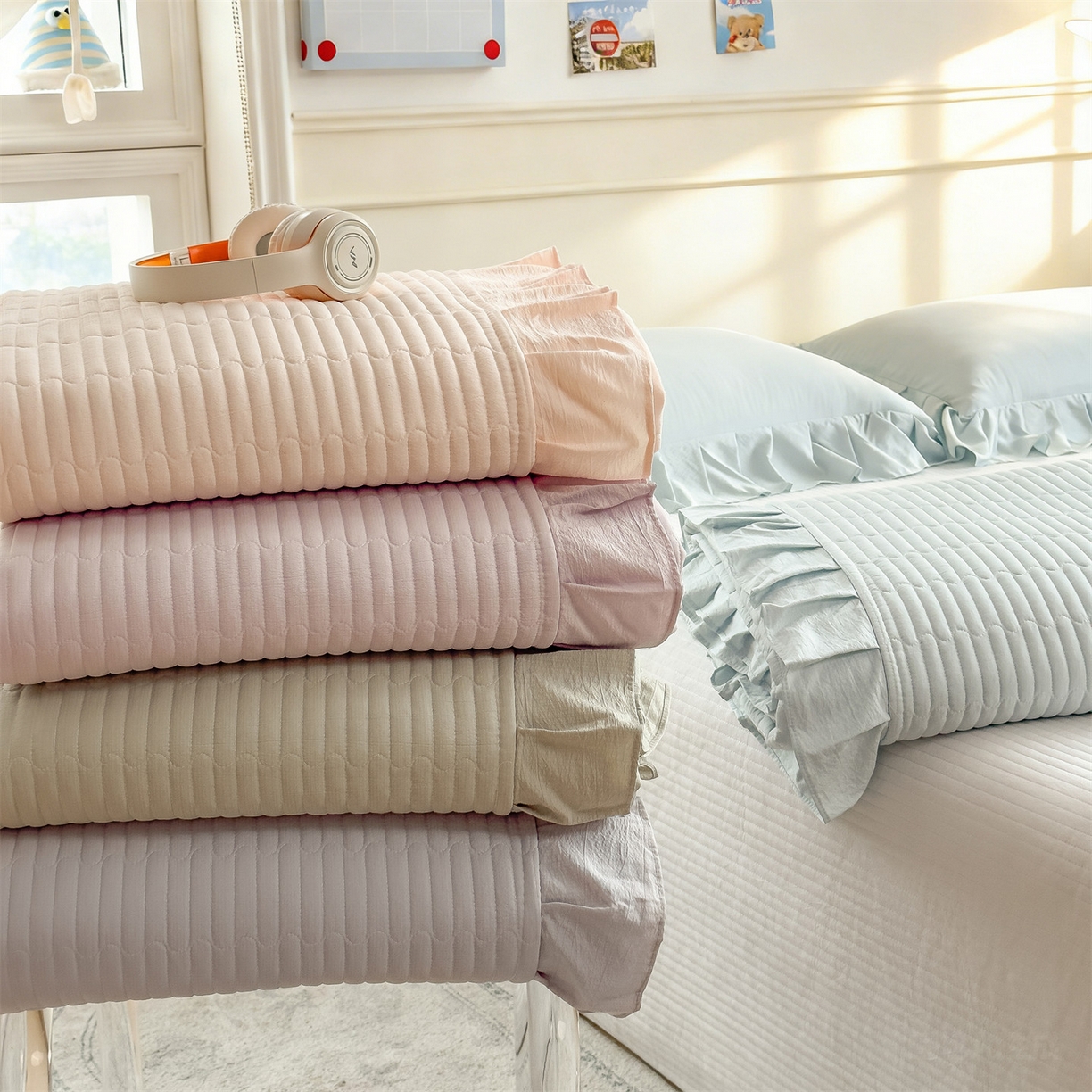 91家纺网 家纺一手货源 找家纺 （总）兄弟坊 2026新款韩版凉感皱皱绵花边夏被 夏凉被午睡被