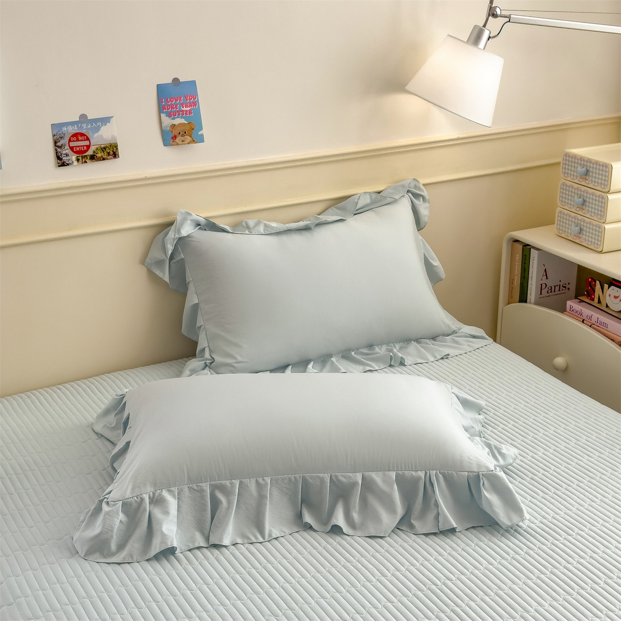 91家纺网 家纺一手货源 找家纺 兄弟坊 2026新款韩版凉感皱皱绵花边夏被 夏凉被午睡被 凉感皱皱绵-天空蓝