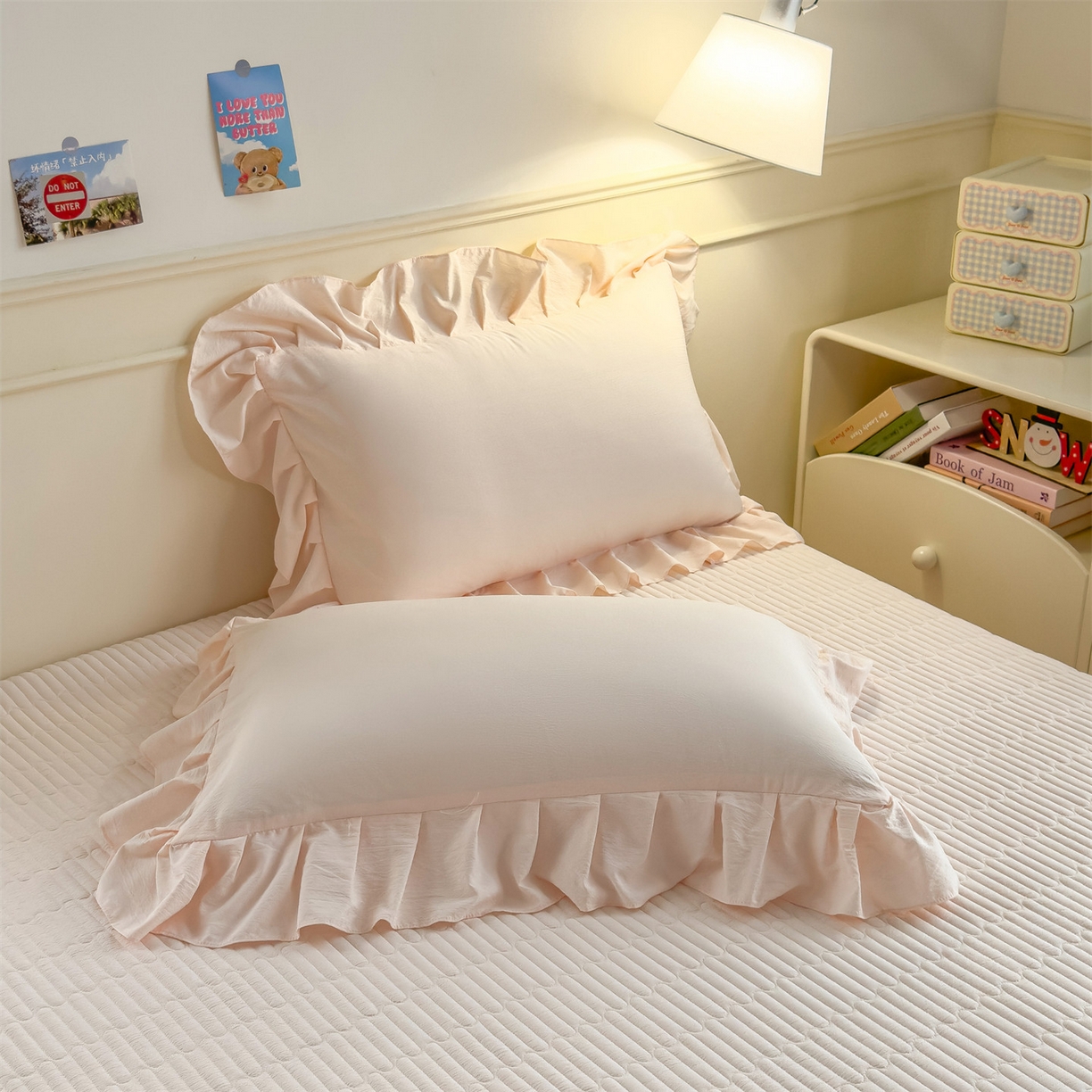 91家纺网 家纺一手货源 找家纺 兄弟坊 2026新款韩版凉感皱皱绵花边夏被 夏凉被午睡被 凉感皱皱绵-玉色