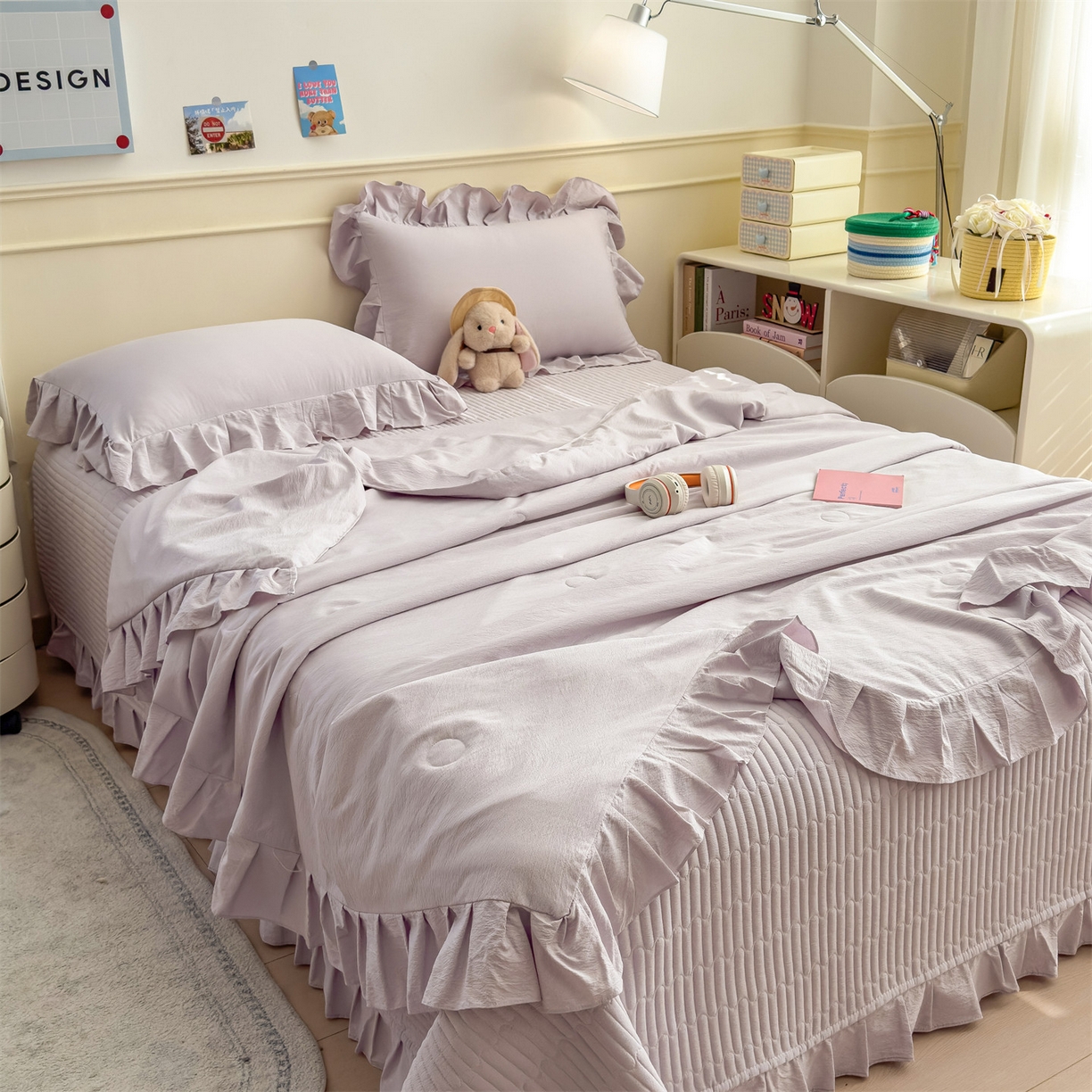 91家纺网 家纺一手货源 找家纺 兄弟坊 2026新款韩版凉感皱皱绵花边夏被 夏凉被午睡被 凉感皱皱绵-香芋紫