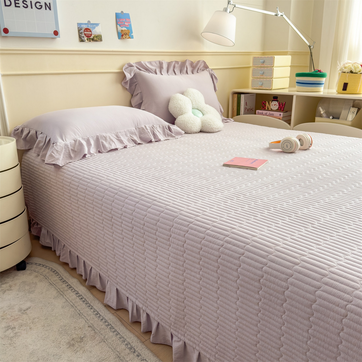 91家纺网 家纺一手货源 找家纺 兄弟坊 2026新款韩版凉感皱皱绵花边夏被 夏凉被午睡被 凉感皱皱绵-香芋紫