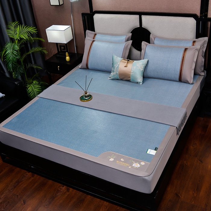 91家纺网 家纺一手货源 找家纺 （总）小牛席业 2026新款绣球花开-冰藤双面席系列（床笠款）凉席藤席冰藤席竹席空调席草席冰丝席豆豆席乳胶席三件套