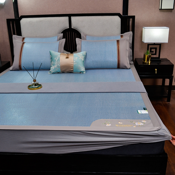 91家纺网 家纺一手货源 找家纺 （总）小牛席业 2026新款绣球花开-冰藤双面席系列（床笠款）凉席藤席冰藤席竹席空调席草席冰丝席豆豆席乳胶席三件套