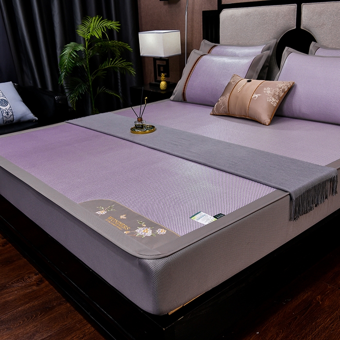 91家纺网 家纺一手货源 找家纺 小牛席业 2026新款绣球花开-冰藤双面席系列（床笠款）凉席藤席冰藤席竹席空调席草席冰丝席豆豆席乳胶席三件套 绣球花开-冰藤床笠款（浅紫）