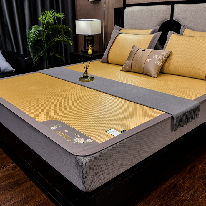 91家纺网 家纺一手货源 找家纺 小牛席业 2026新款绣球花开-冰藤双面席系列（床笠款）凉席藤席冰藤席竹席空调席草席冰丝席豆豆席乳胶席三件套 绣球花开-冰藤床笠款（浅咖）