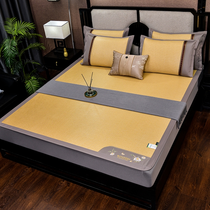 91家纺网 家纺一手货源 找家纺 小牛席业 2026新款绣球花开-冰藤双面席系列（床笠款）凉席藤席冰藤席竹席空调席草席冰丝席豆豆席乳胶席三件套 绣球花开-冰藤床笠款（浅咖）