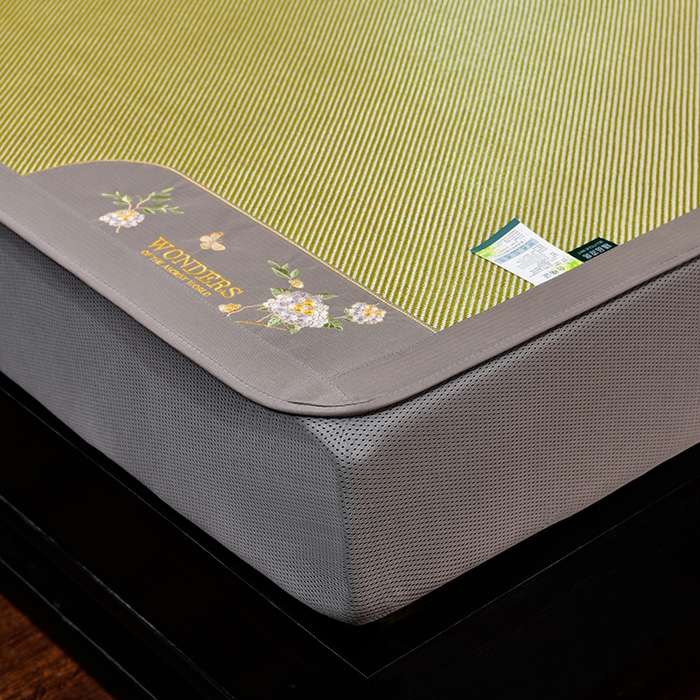 91家纺网 家纺一手货源 找家纺 小牛席业 2026新款绣球花开-冰藤双面席系列（床笠款）凉席藤席冰藤席竹席空调席草席冰丝席豆豆席乳胶席三件套 绣球花开-冰藤床笠款（青柠）