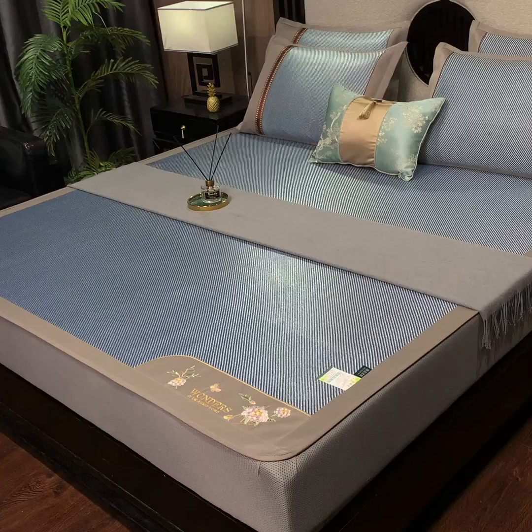 91家纺网 家纺一手货源 找家纺 （总）小牛席业 2026新款绣球花开-冰藤双面席系列（床笠款）凉席藤席冰藤席竹席空调席草席冰丝席豆豆席乳胶席三件套