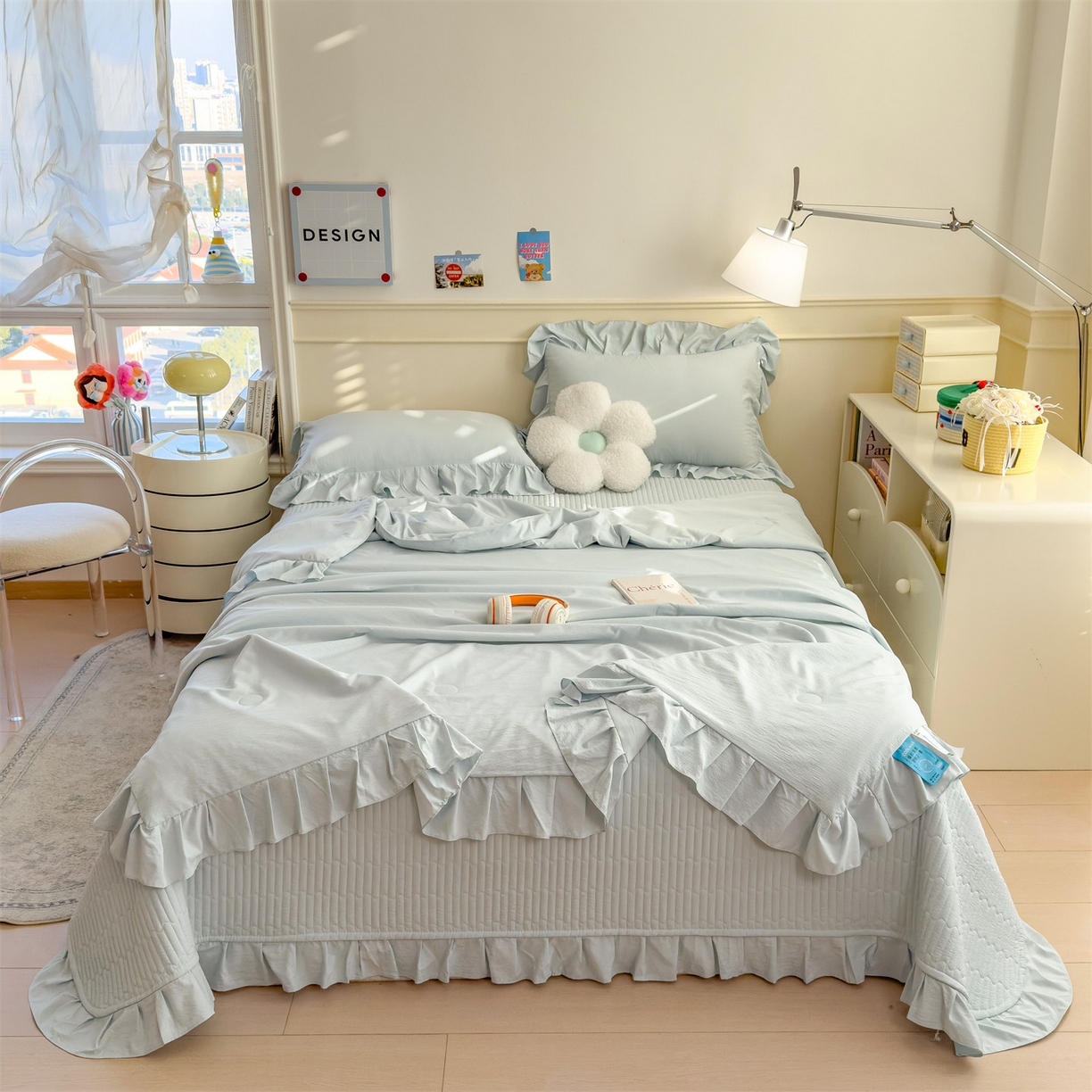 91家纺网 家纺一手货源 找家纺 （总）兄弟坊 2026新款韩版凉感皱皱绵花边款加棉床盖 床护垫 加棉床单