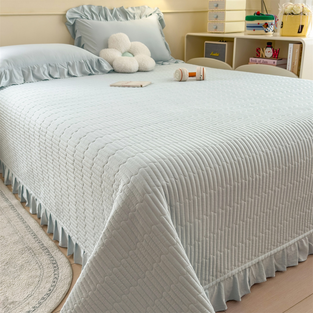 91家纺网 家纺一手货源 找家纺 （总）兄弟坊 2026新款韩版凉感皱皱绵花边款加棉床盖 床护垫 加棉床单