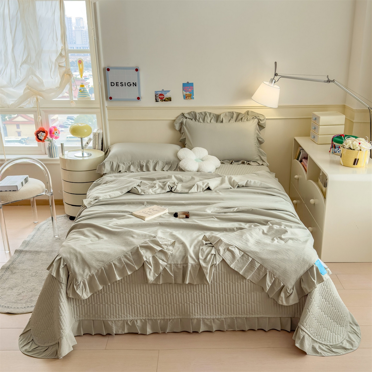 91家纺网 家纺一手货源 找家纺 兄弟坊 2026新款韩版凉感皱皱绵花边款加棉床盖 床护垫 加棉床单 凉感皱皱绵-橄榄绿