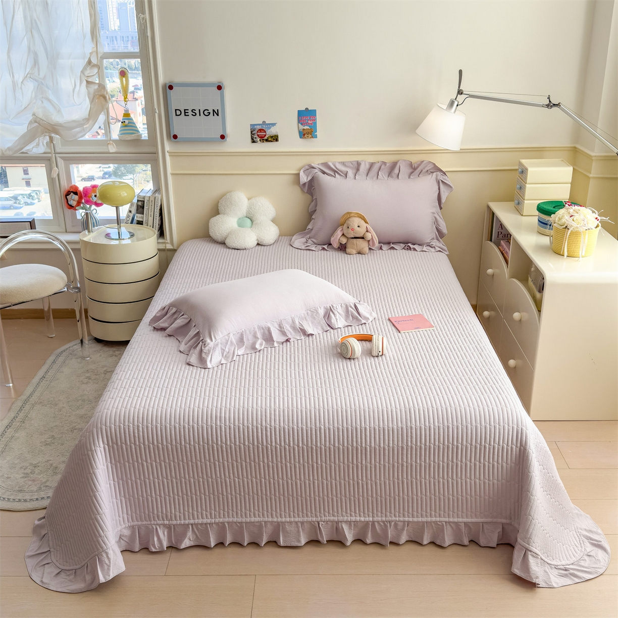 91家纺网 家纺一手货源 找家纺 兄弟坊 2026新款韩版凉感皱皱绵花边款加棉床盖 床护垫 加棉床单 凉感皱皱绵-香芋紫