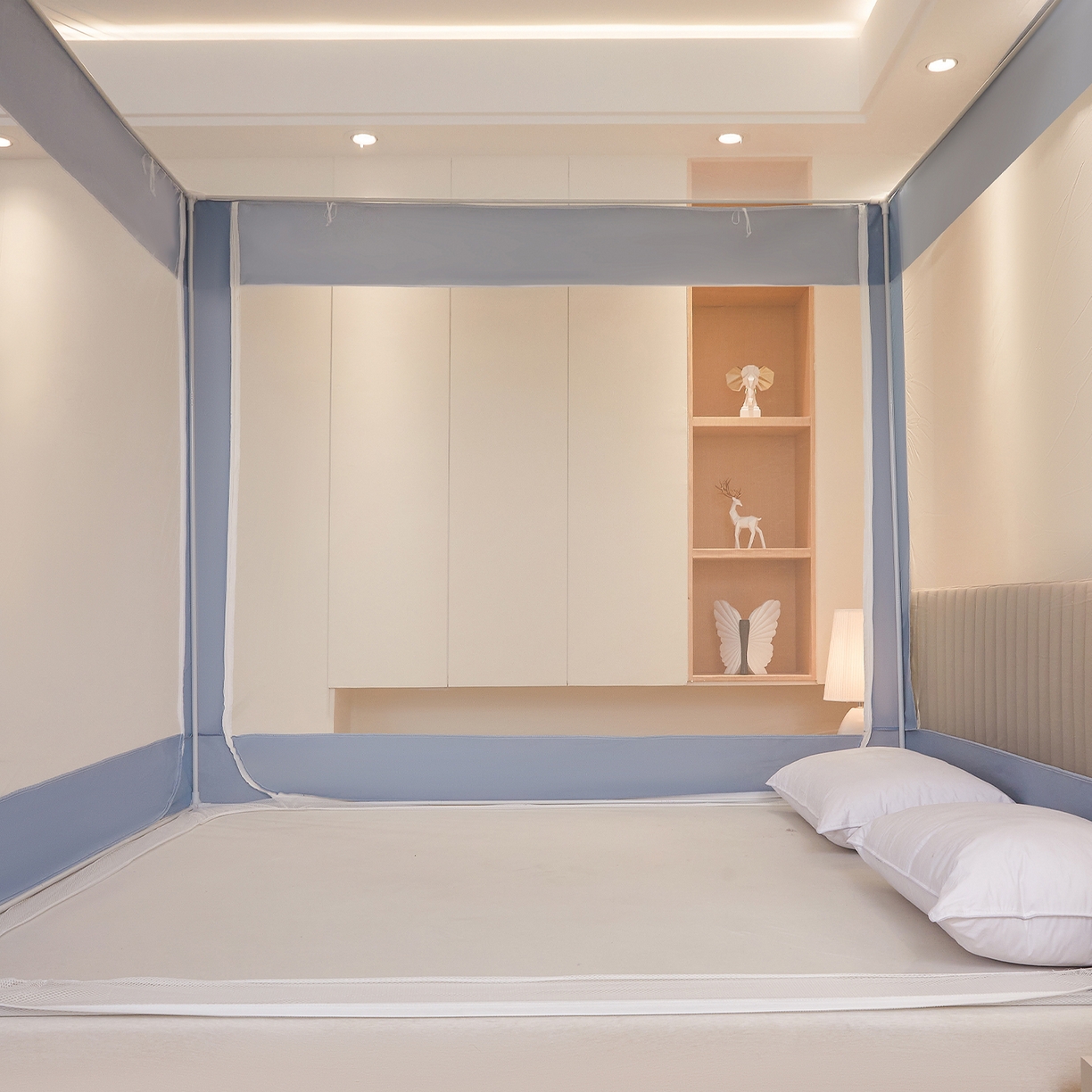 91家纺网 家纺一手货源 找家纺 （总）都市缘蚊帐 2026新款三开门坐床防摔蚊帐拉链方帐1.5m1.8m506坐床蚊帐