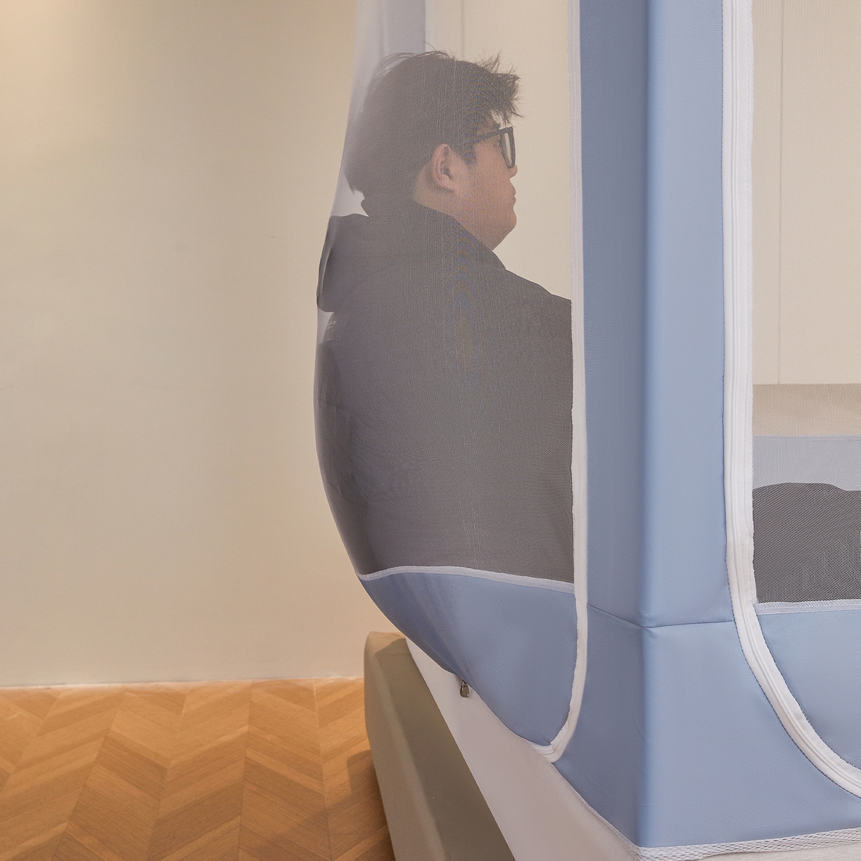 91家纺网 家纺一手货源 找家纺 （总）都市缘蚊帐 2026新款三开门坐床防摔蚊帐拉链方帐1.5m1.8m506坐床蚊帐