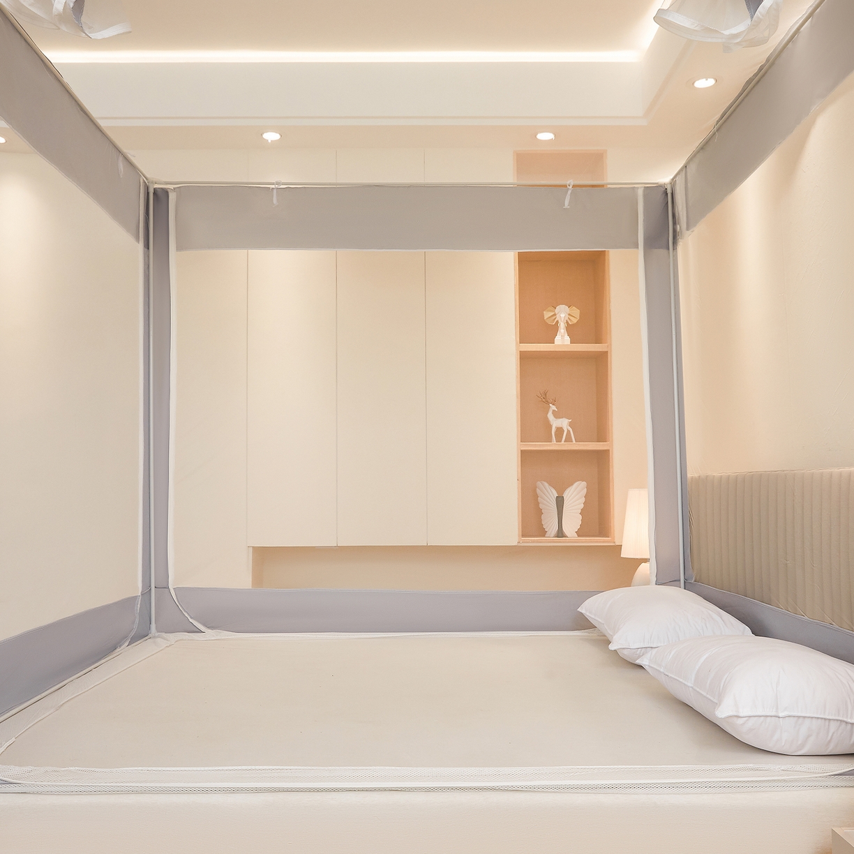 91家纺网 家纺一手货源 找家纺 都市缘蚊帐 2026新款三开门坐床防摔蚊帐拉链方帐1.5m1.8m506坐床蚊帐 506太空银