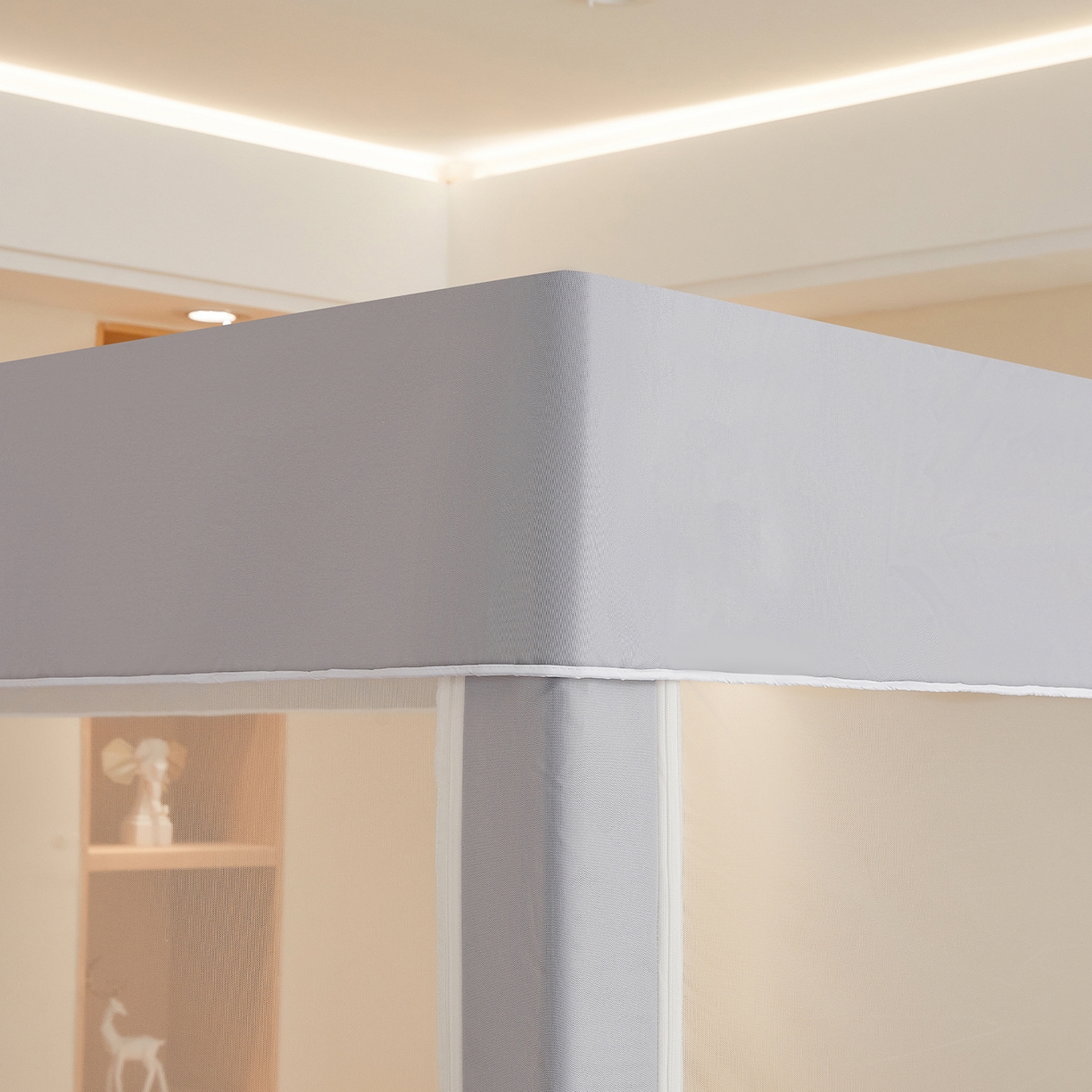 91家纺网 家纺一手货源 找家纺 都市缘蚊帐 2026新款三开门坐床防摔蚊帐拉链方帐1.5m1.8m506坐床蚊帐 506太空银