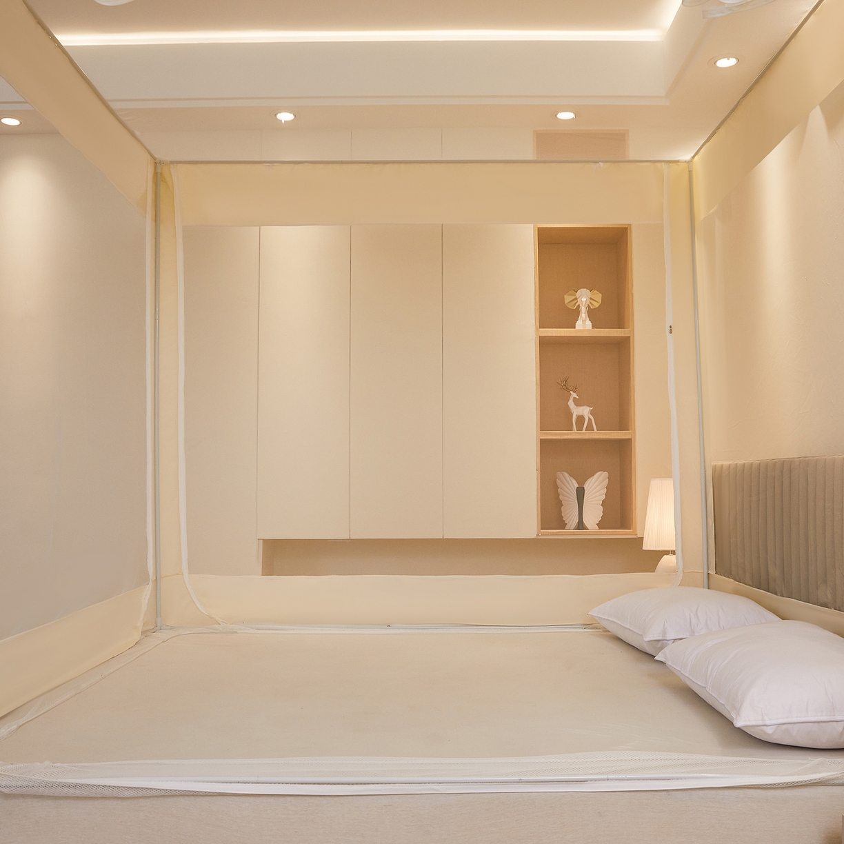 91家纺网 家纺一手货源 找家纺 都市缘蚊帐 2026新款三开门坐床防摔蚊帐拉链方帐1.5m1.8m506坐床蚊帐 506奶酪黄