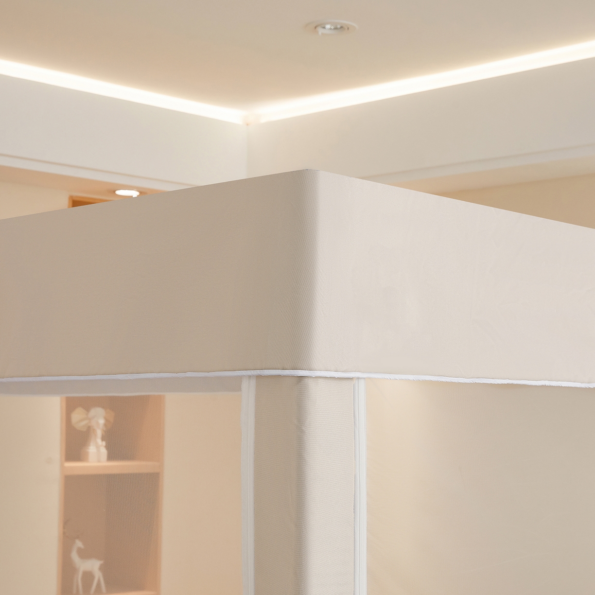 91家纺网 家纺一手货源 找家纺 都市缘蚊帐 2026新款三开门坐床防摔蚊帐拉链方帐1.5m1.8m506坐床蚊帐 506奶咖色