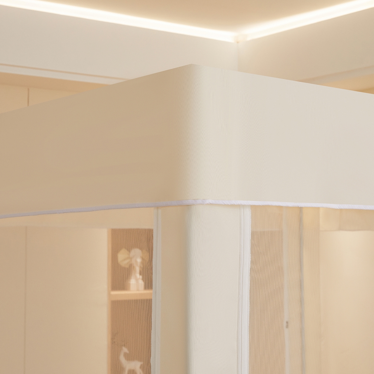 91家纺网 家纺一手货源 找家纺 都市缘蚊帐 2026新款三开门坐床防摔蚊帐拉链方帐1.5m1.8m506坐床蚊帐 506奶酪黄