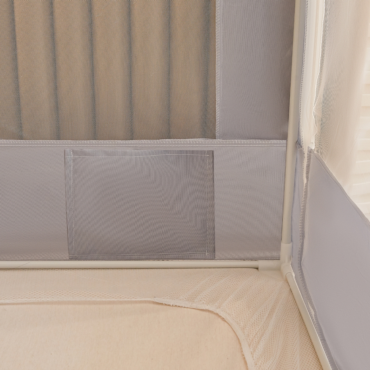 91家纺网 家纺一手货源 找家纺 都市缘蚊帐 2026新款三开门坐床防摔蚊帐拉链方帐1.5m1.8m506坐床蚊帐 506太空银