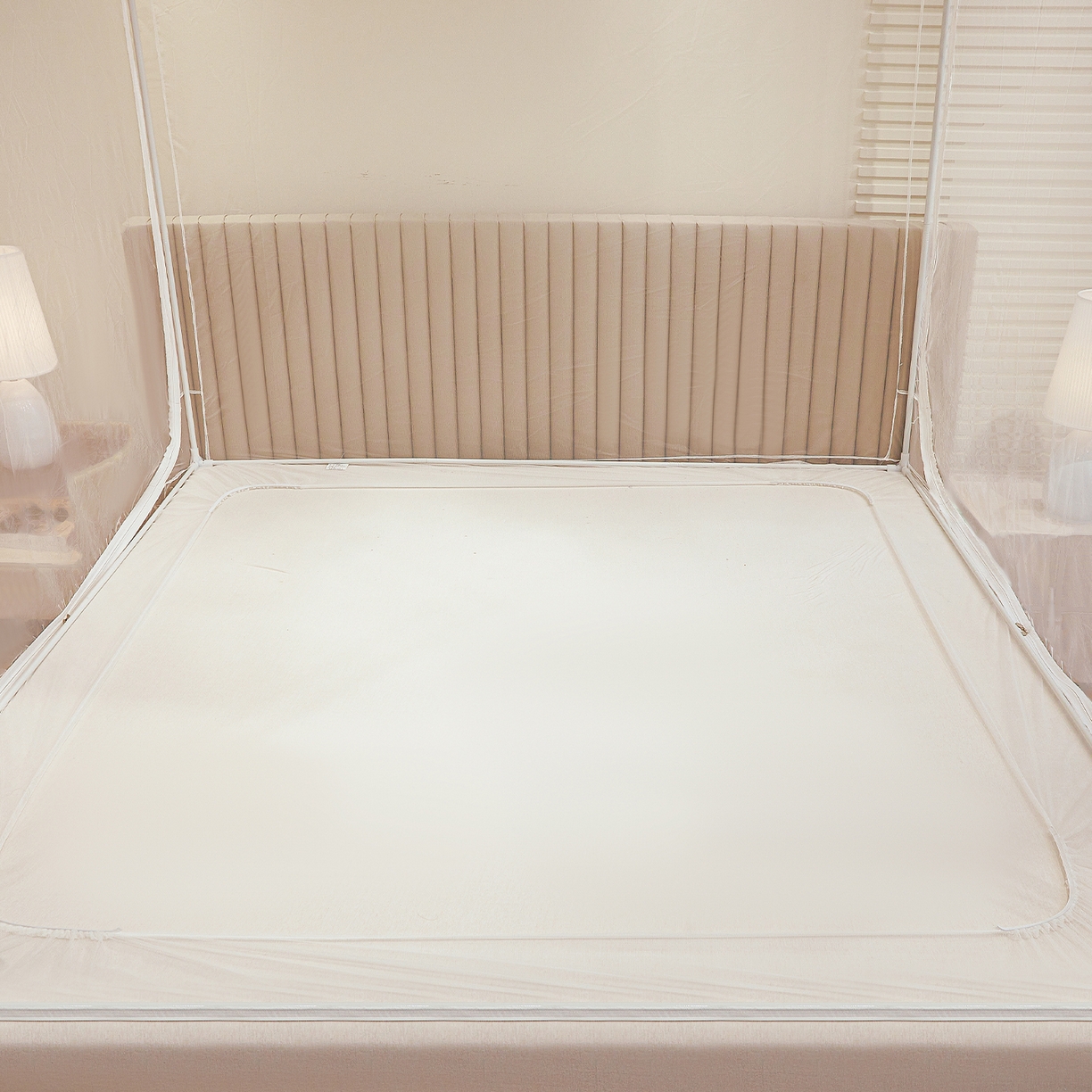 91家纺网 家纺一手货源 找家纺 （总）都市缘蚊帐 2026新款三开门坐床防摔蚊帐二开门拉链方帐1.5m1.8m502坐床蚊帐