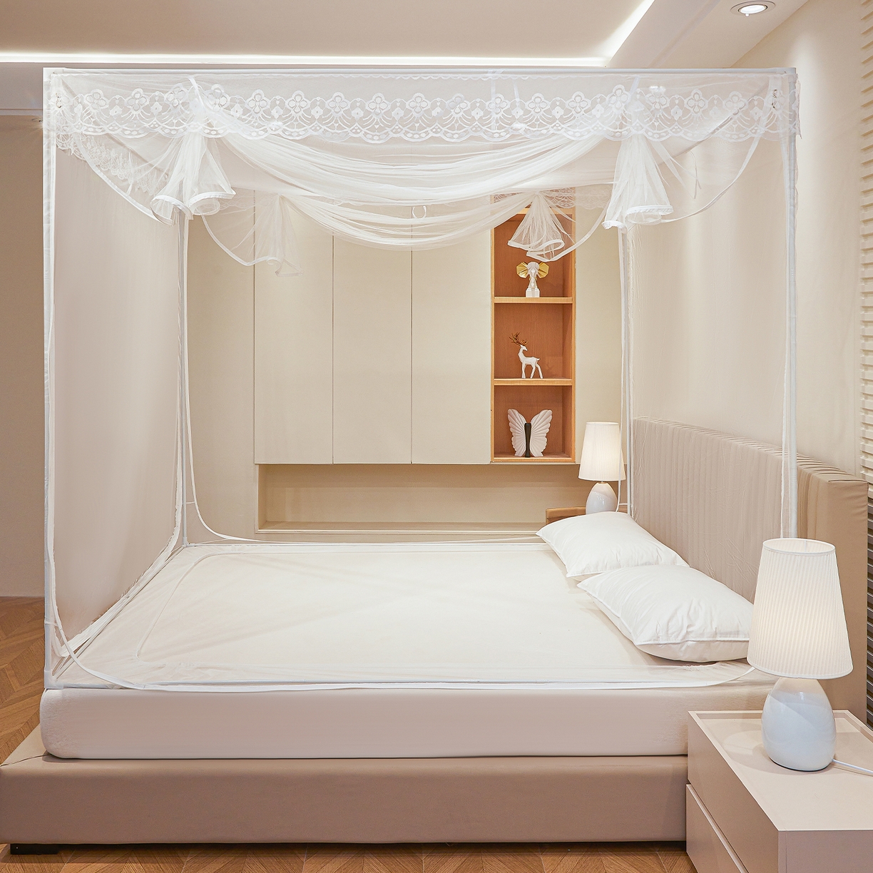 91家纺网 家纺一手货源 找家纺 （总）都市缘蚊帐 2026新款三开门坐床防摔蚊帐二开门拉链方帐1.5m1.8m502坐床蚊帐