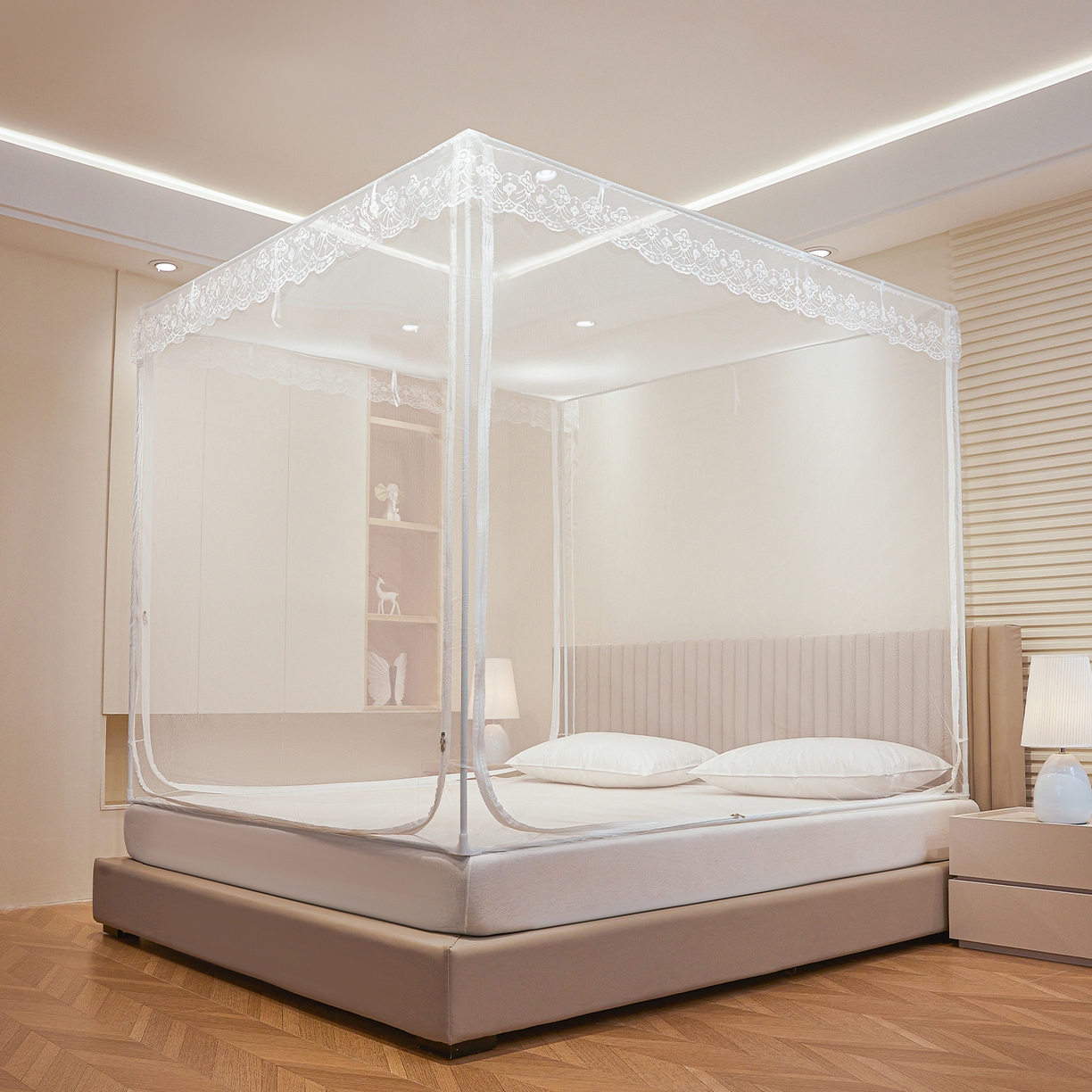 91家纺网 家纺一手货源 找家纺 （总）都市缘蚊帐 2026新款三开门坐床防摔蚊帐二开门拉链方帐1.5m1.8m502坐床蚊帐