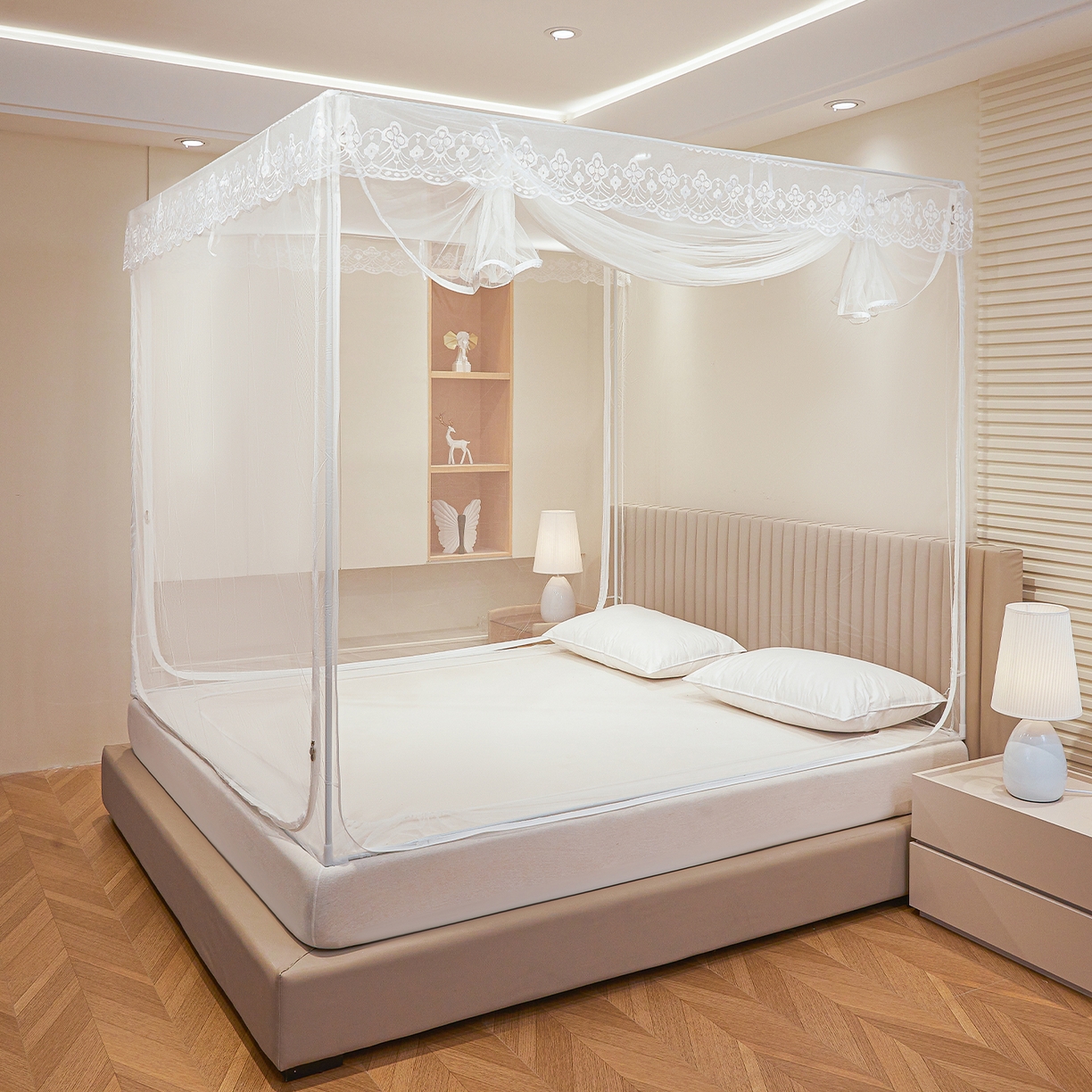 91家纺网 家纺一手货源 找家纺 （总）都市缘蚊帐 2026新款三开门坐床防摔蚊帐二开门拉链方帐1.5m1.8m502坐床蚊帐