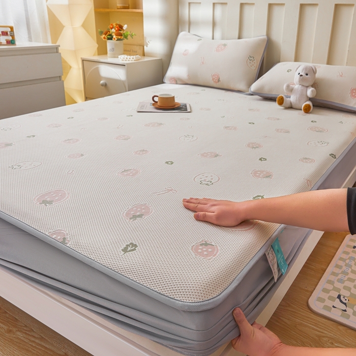 凯罗 2026春夏凉豆豆小红书爆款A类乙纶PE凉豆豆床笠款可水洗床笠 波点草莓-粉