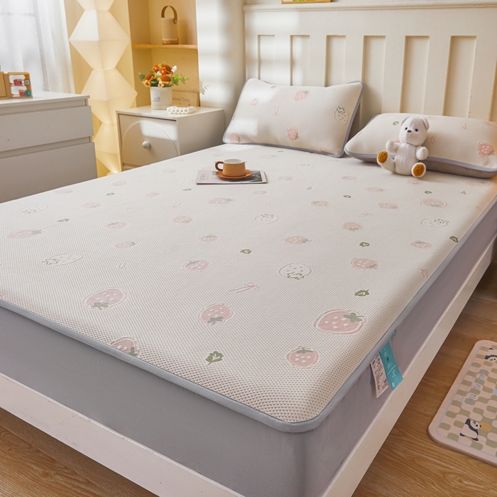 91家纺网 家纺一手货源 找家纺 凯罗 2026春夏凉豆豆小红书爆款A类乙纶PE凉豆豆床笠款可水洗床笠 波点草莓-粉