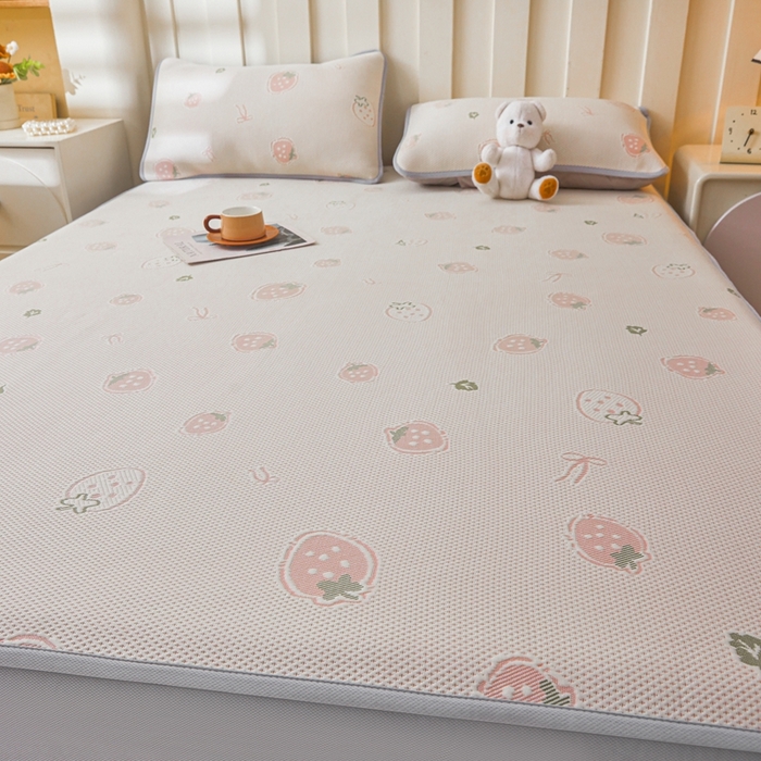 91家纺网 家纺一手货源 找家纺 凯罗 2026春夏凉豆豆小红书爆款A类乙纶PE凉豆豆床笠款可水洗床笠 波点草莓-粉