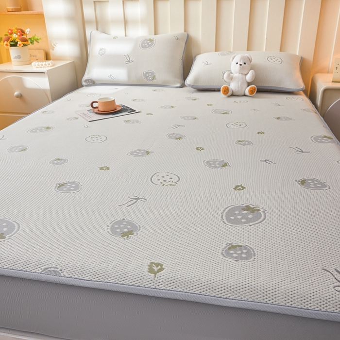 91家纺网 家纺一手货源 找家纺 凯罗 2026春夏凉豆豆小红书爆款A类乙纶PE凉豆豆床笠款可水洗床笠 波点草莓-绿