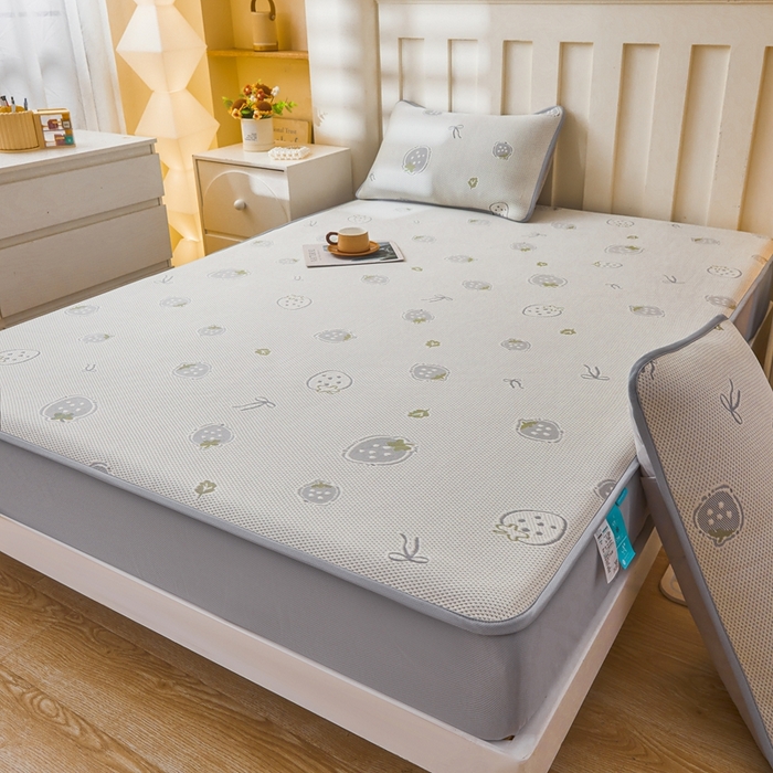 91家纺网 家纺一手货源 找家纺 凯罗 2026春夏凉豆豆小红书爆款A类乙纶PE凉豆豆床笠款可水洗床笠 波点草莓-绿