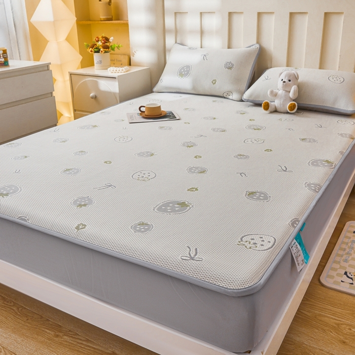 91家纺网 家纺一手货源 找家纺 凯罗 2026春夏凉豆豆小红书爆款A类乙纶PE凉豆豆床笠款可水洗床笠 波点草莓-绿