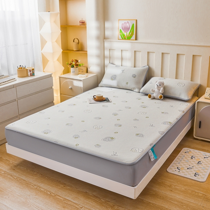 91家纺网 家纺一手货源 找家纺 凯罗 2026春夏凉豆豆小红书爆款A类乙纶PE凉豆豆床笠款可水洗床笠 波点草莓-绿