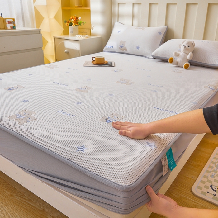 凯罗 2026春夏凉豆豆小红书爆款A类乙纶PE凉豆豆床笠款可水洗床笠 布丁萌萌熊