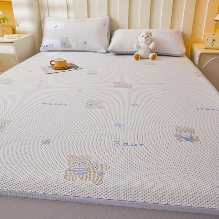 91家纺网 家纺一手货源 找家纺 凯罗 2026春夏凉豆豆小红书爆款A类乙纶PE凉豆豆床笠款可水洗床笠 布丁萌萌熊