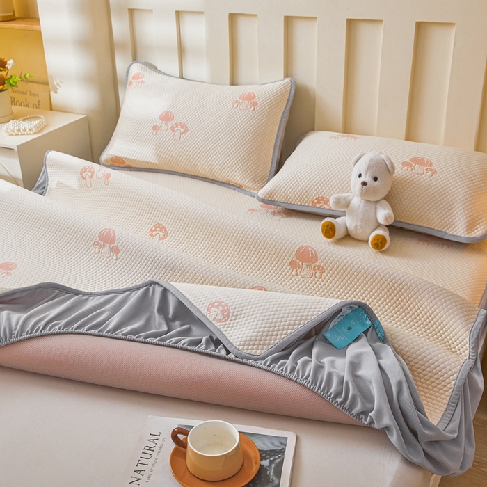 91家纺网 家纺一手货源 找家纺 凯罗 2026春夏凉豆豆小红书爆款A类乙纶PE凉豆豆床笠款可水洗床笠 蘑菇屋-粉