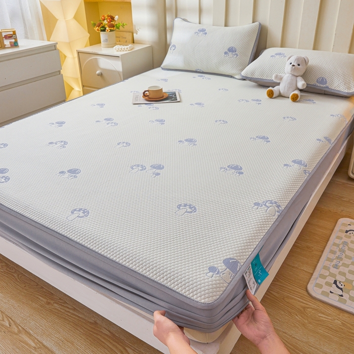 91家纺网 家纺一手货源 找家纺 凯罗 2026春夏凉豆豆小红书爆款A类乙纶PE凉豆豆床笠款可水洗床笠 蘑菇屋-蓝