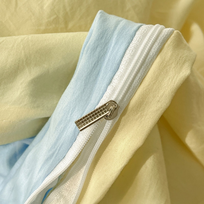 91家纺网 家纺一手货源 找家纺 颜选 2026春夏新款卡通款水洗棉毛巾绣四件套-猪猪 猪猪女孩-黄+蓝