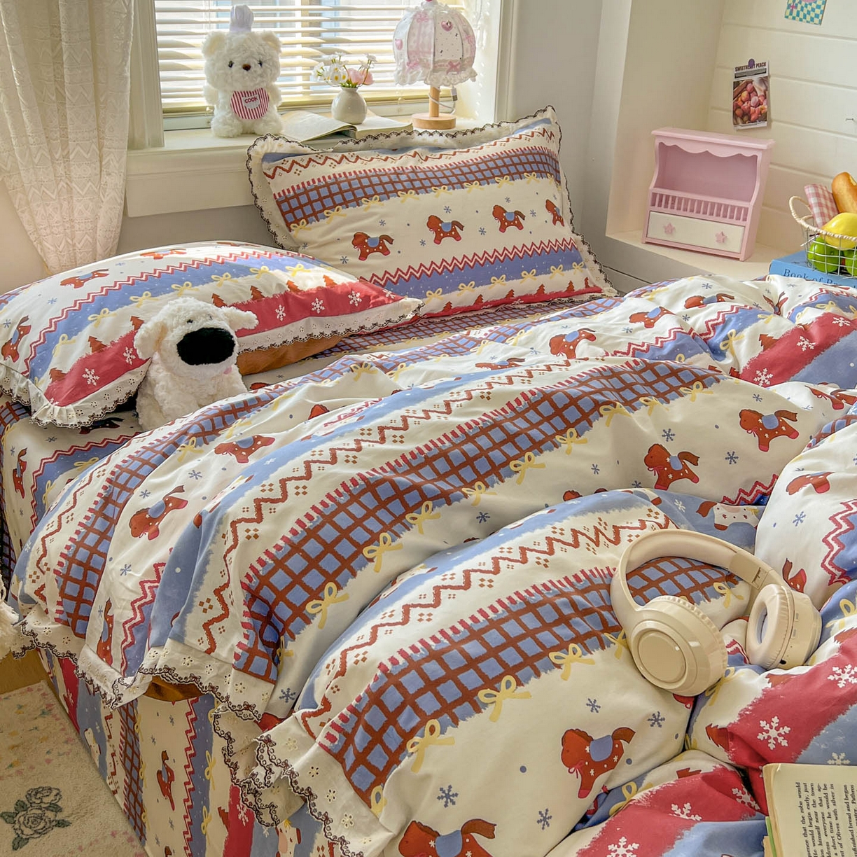 91家纺网 家纺一手货源 找家纺 （总）希诺家居 2026新款费尔岛风全棉纯棉韩式小清新花边四件套